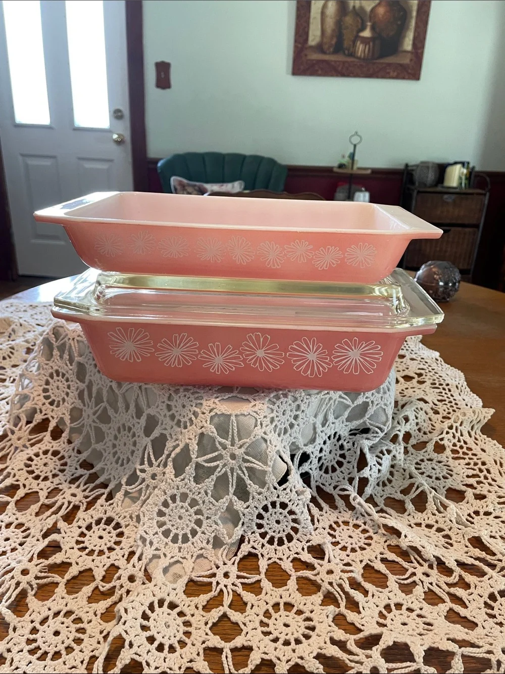 Pyrex Pink Daisy Rectangular Glass Baking Dishes Set